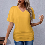 Assorted Spring Colors V-neck pleated T-shirt