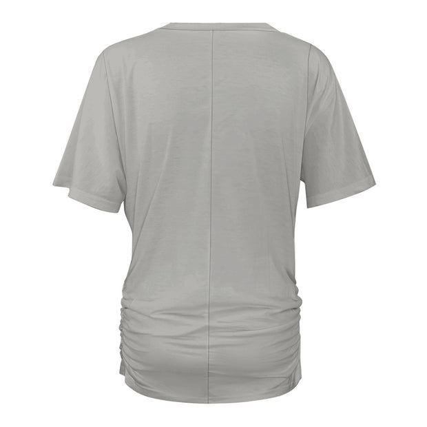 Assorted Colors V-neck pleated T-shirt