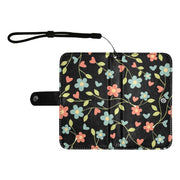 Black Floral Flip Leather Purse for Mobile Phone