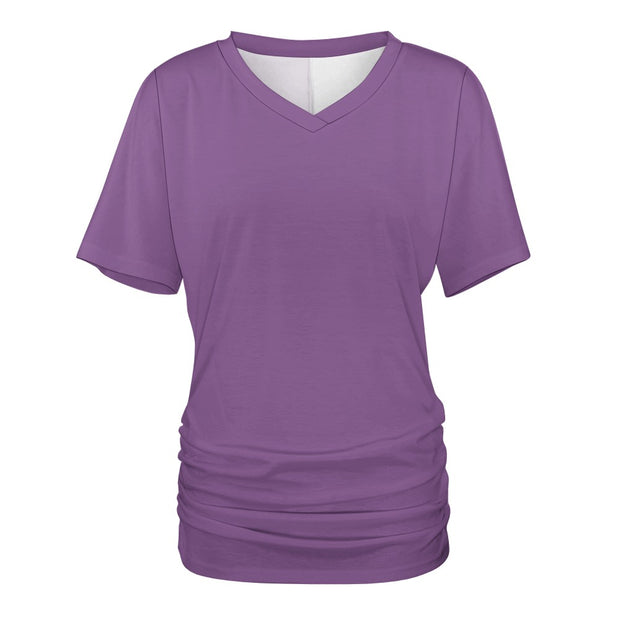 Assorted Colors V-neck pleated T-shirt