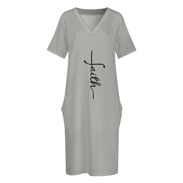 Faith Gray Loose Pocket Christian Dress