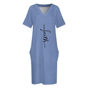 Faith Blue Loose Pocket Christian Dress