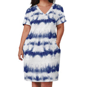 Blue Tie-dye Loose Pocket Dress