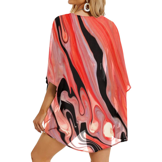 Coral Swirl Women's Chiffon Kimono