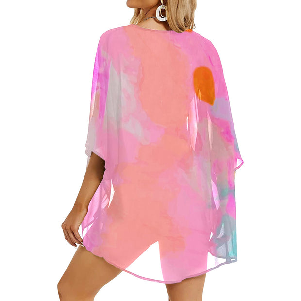 Pink Tie-Dye Women's Chiffon Kimono