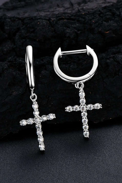 925 Sterling Silver Moissanite Cross Earrings - Image #1