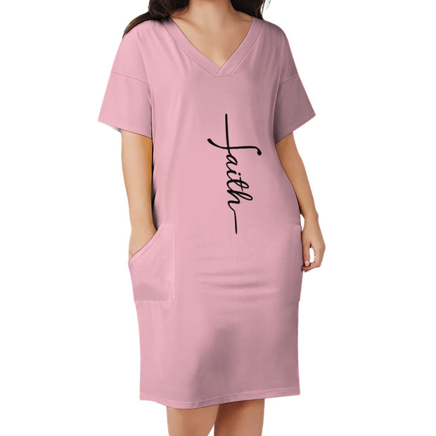 Faith Pink Loose Pocket Christian Dress