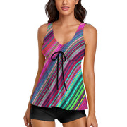 Pink Stripe Ladies Sleeveless Comfortable Split Swimwear