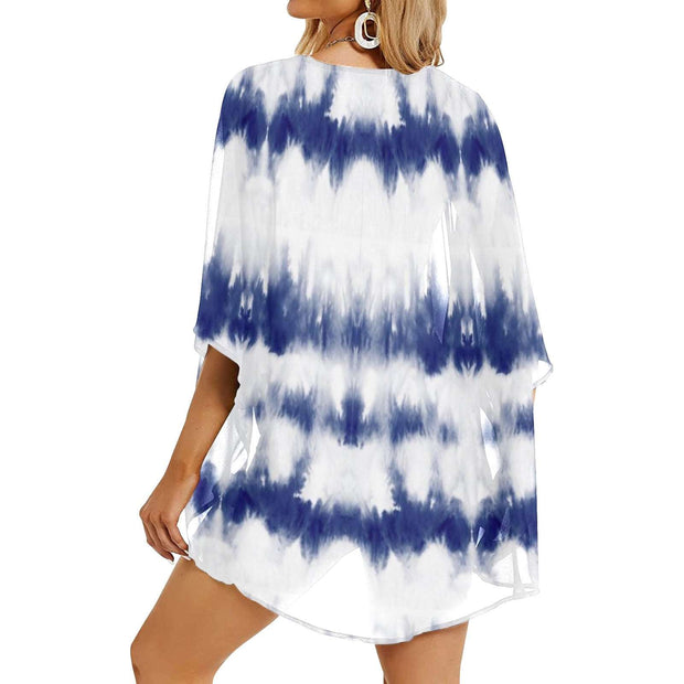 Blue Tie-Dye Women's Chiffon Kimono