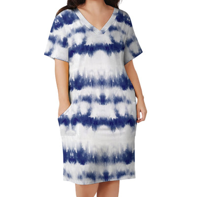 Blue Tie-dye Loose Pocket Dress