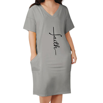 Faith Gray Loose Pocket Christian Dress