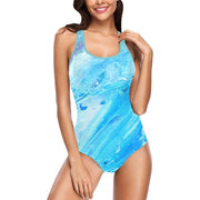 Blue Swirl Women's Tank Top Bathing Swimsuit (Model S04)