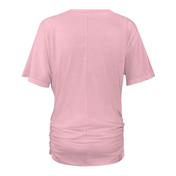 Assorted Spring Colors V-neck pleated T-shirt