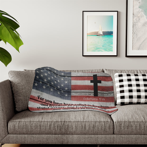 Faith and Freedom Sherpa Christian Blanket