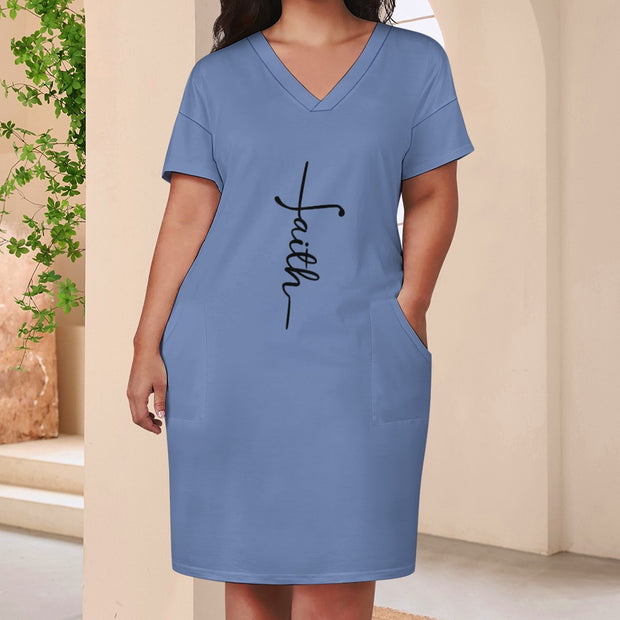 Faith Blue Loose Pocket Christian Dress