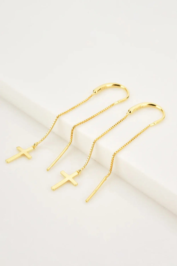 925 Sterling Silver Cross Threader Earrings - Image #6