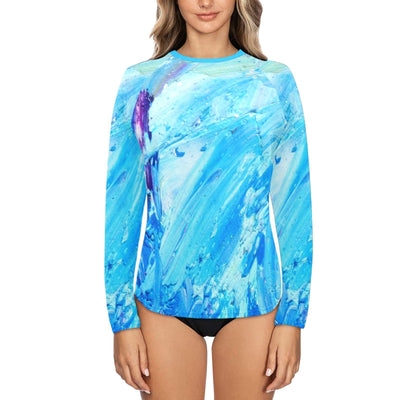 Blue Swirl Women's Long Sleeve Swim Shirt (S39)