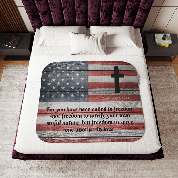 Faith and Freedom Sherpa Christian Blanket