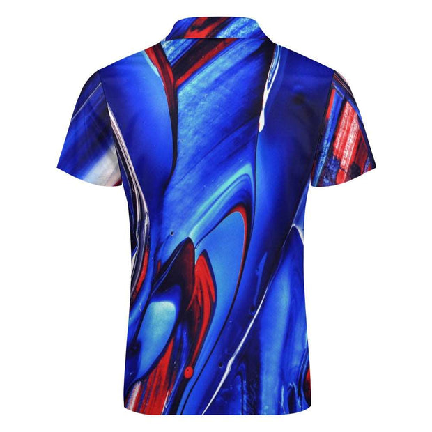 Blue & Red Swirl Short Sleeve Christian Polo Shirt