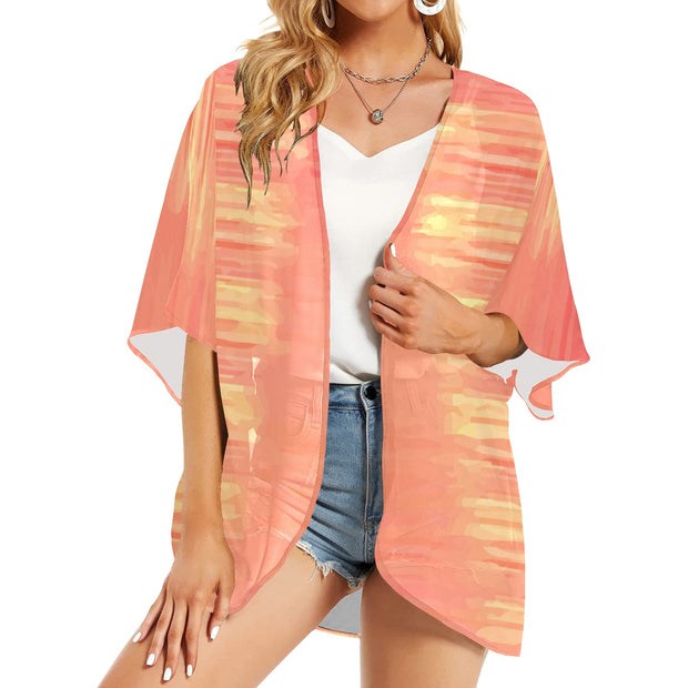 Coral Sunshine Women's Chiffon Kimono