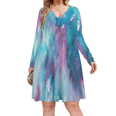 Purple &  Blue Tie-dye V-neck dress