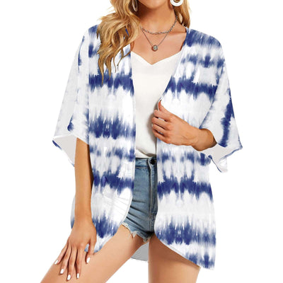 Blue Tie-Dye Women's Chiffon Kimono