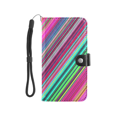 Pink Stripe Flip Leather Purse for Mobile Phone