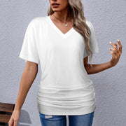 Assorted Spring Colors V-neck pleated T-shirt