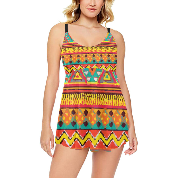 Southwest Chest Pleat Swim Dress