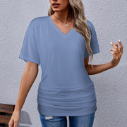 Assorted Colors V-neck pleated T-shirt