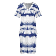 Blue Tie-dye Loose Pocket Dress