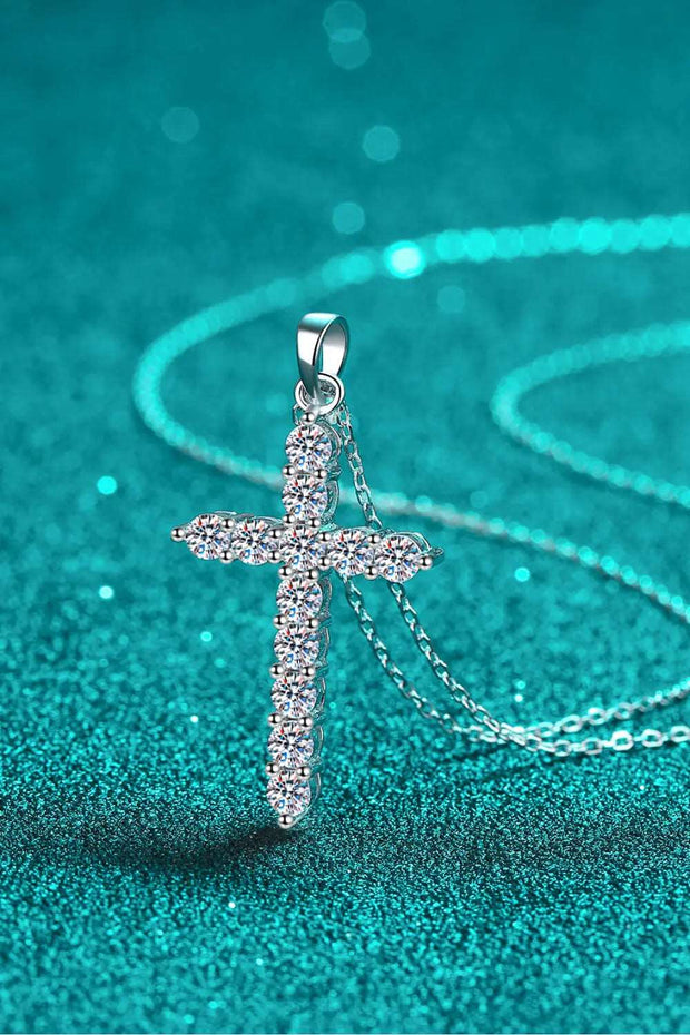 925 Sterling Silver Cross Moissanite Necklace - Image #3