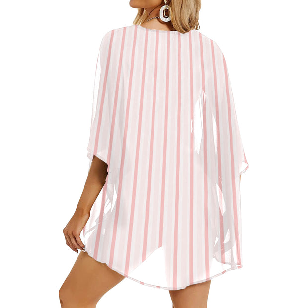 Pink Stripe Women's Chiffon Kimono