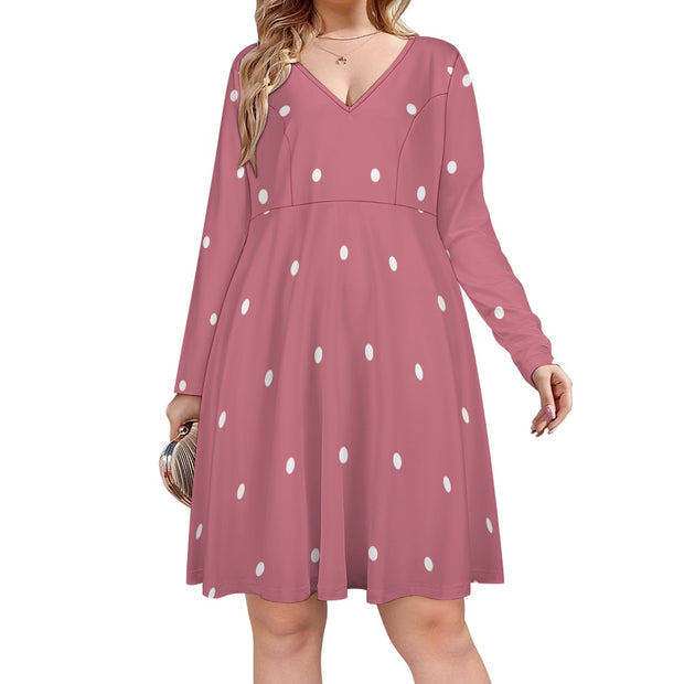 Mauve Dot V-neck dress