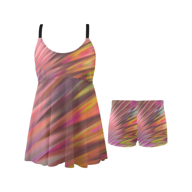 Color Blast Chest Pleat Swim Dress (S31)