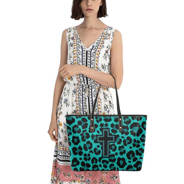 Teal Cheetah Leather Christian Handbag