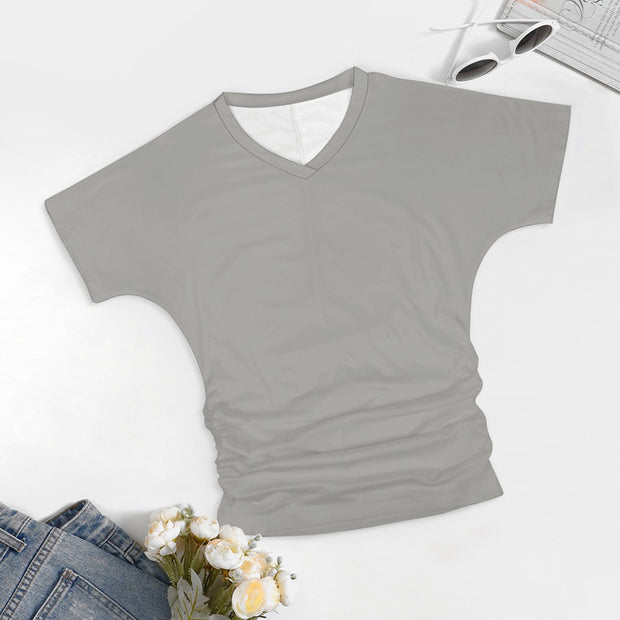 Assorted Colors V-neck pleated T-shirt