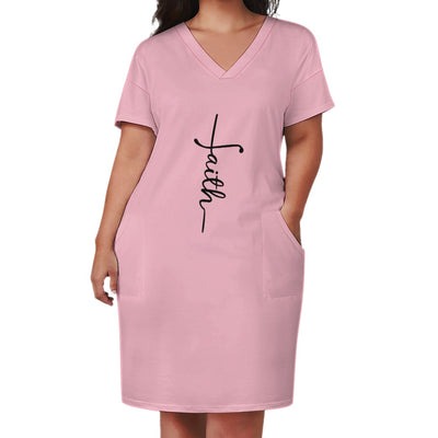 Faith Pink Loose Pocket Christian Dress