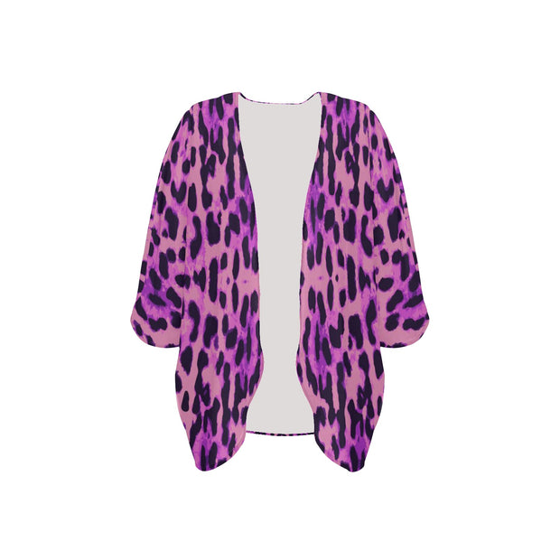 Purple Cheetah Women's Chiffon Kimono)