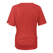 Assorted Colors V-neck pleated T-shirt