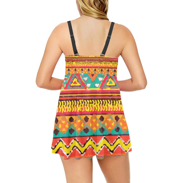 Southwest Chest Pleat Swim Dress