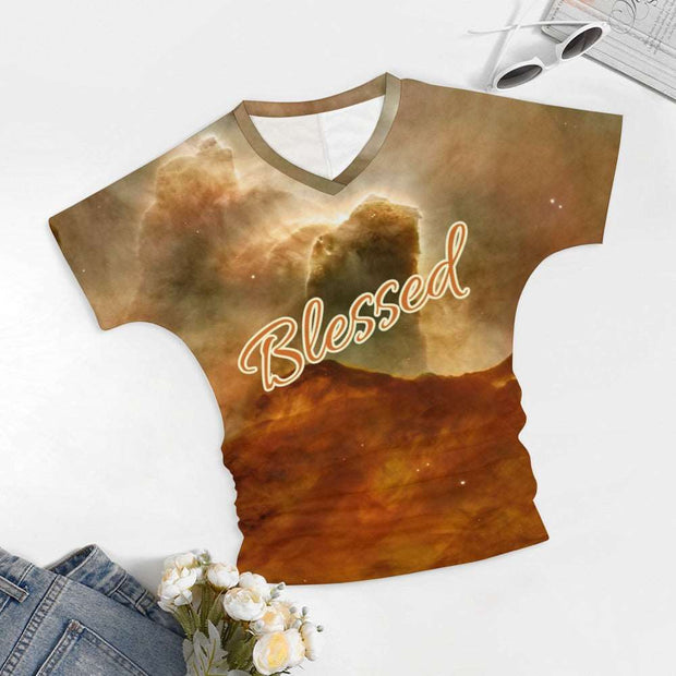 Blessed V-neck pleated Christian T-shirt