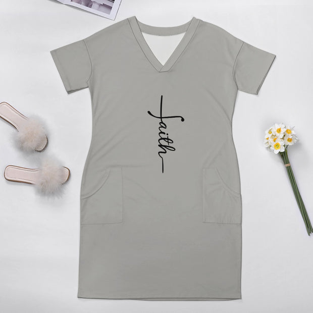 Faith Gray Loose Pocket Christian Dress