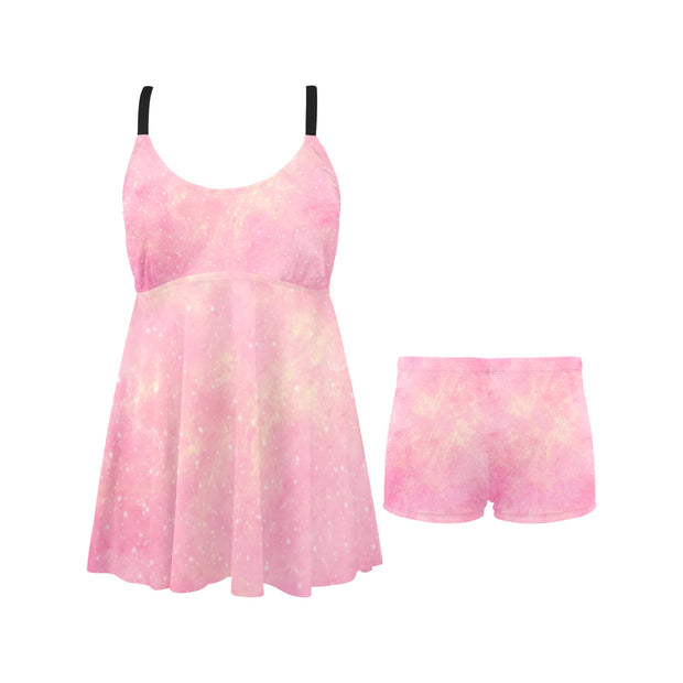 Pink Sky Chest Pleat Swim Dress