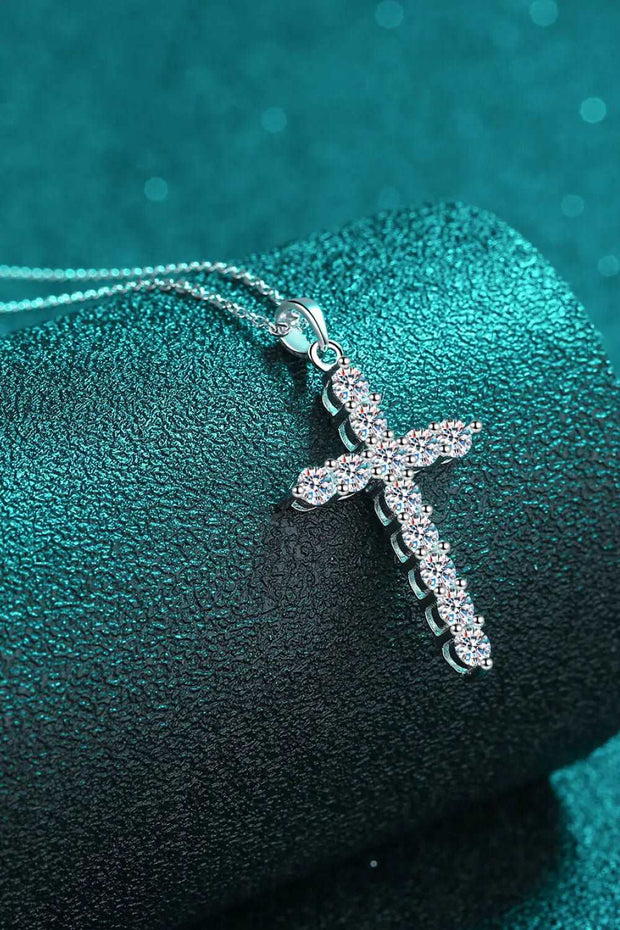 925 Sterling Silver Cross Moissanite Necklace - Image #2