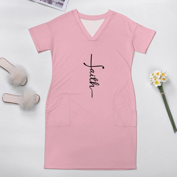 Faith Pink Loose Pocket Christian Dress