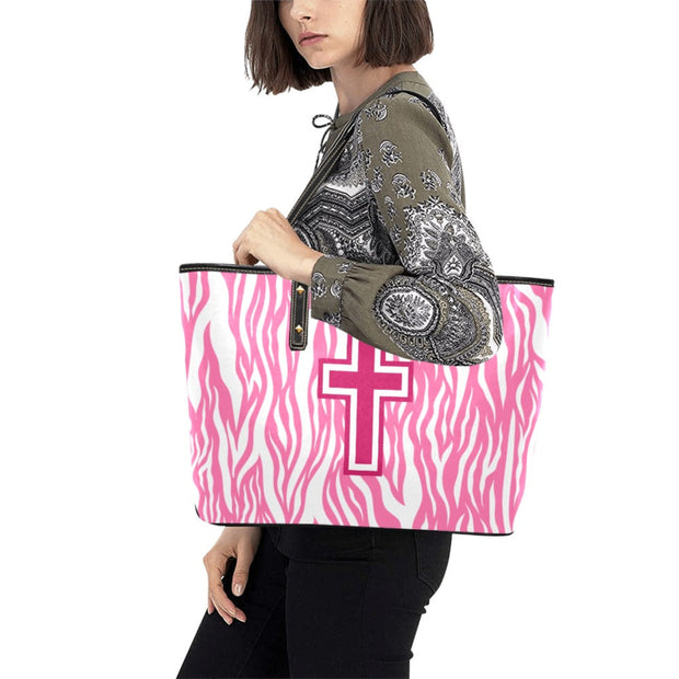 Pink Zebra Leather Christian Handbag