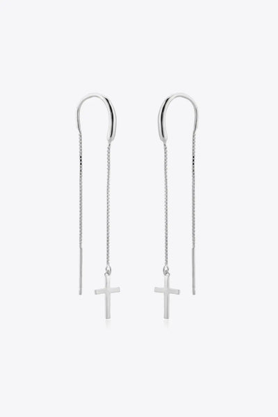 925 Sterling Silver Cross Threader Earrings - Image #1