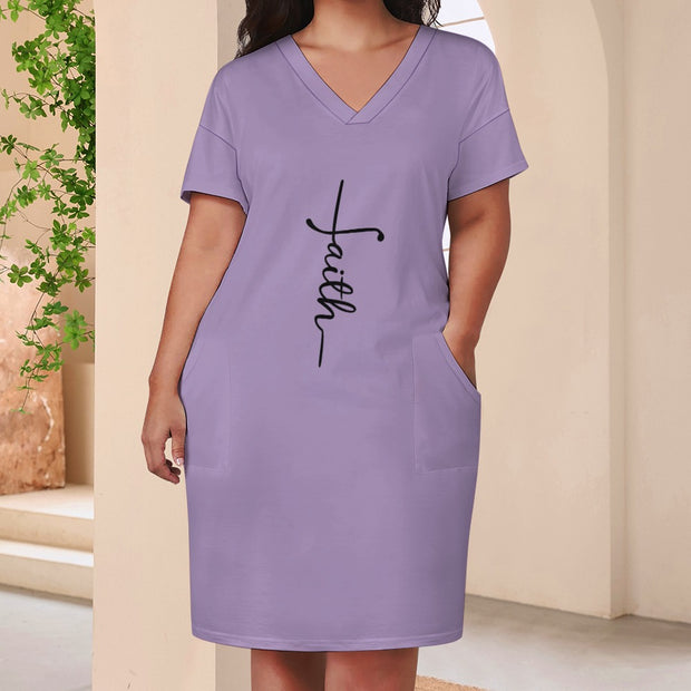 Faith Lavender Loose Pocket Christian Dress