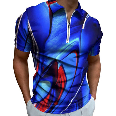 Blue & Red Swirl Short Sleeve Christian Polo Shirt